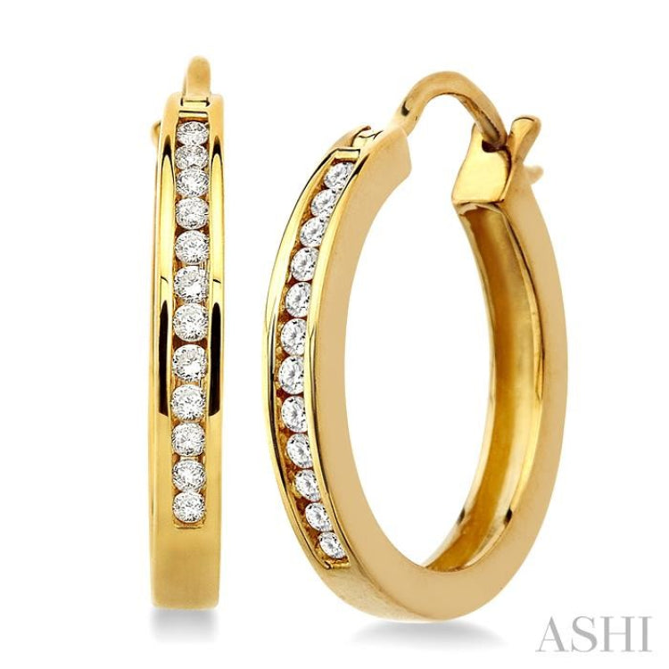 1/4 Ctw Channel Set Round Cut Diamond Hoop Earrings in 10K Yellow Gold