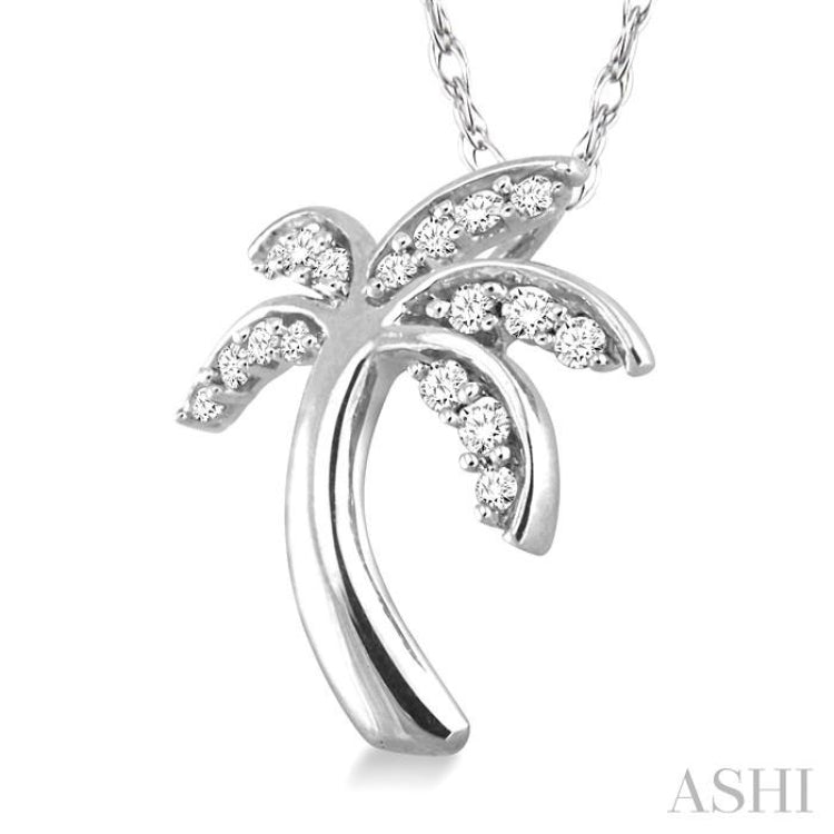 1/10 Ctw Palm Tree Single Cut Diamond Pendant in 10K White Gold with Chain