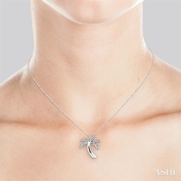 1/10 Ctw Palm Tree Single Cut Diamond Pendant in 10K White Gold with Chain