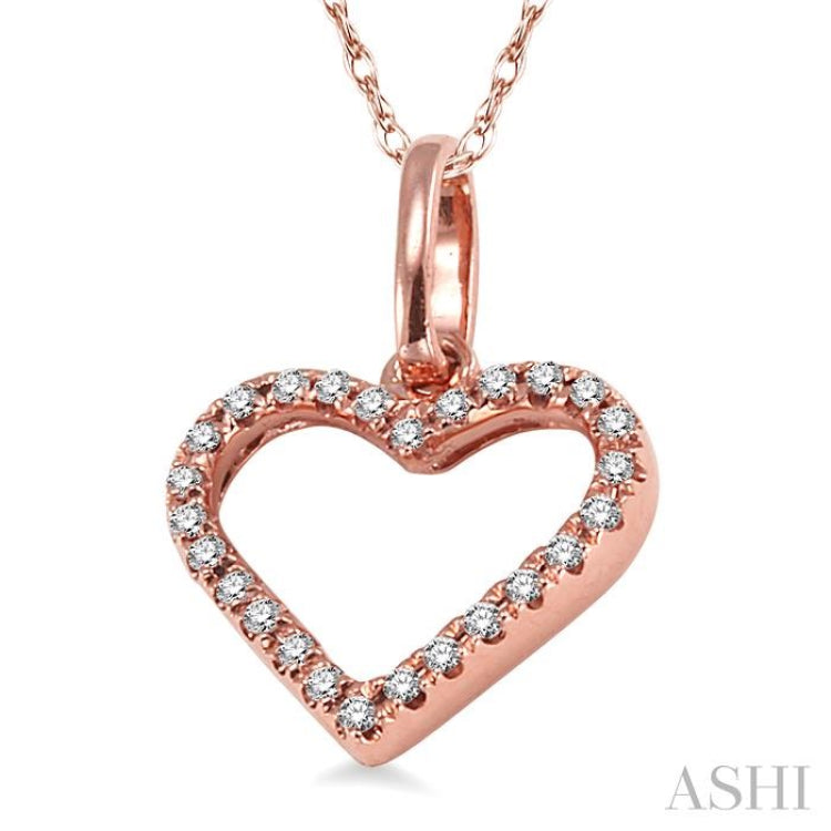 1/10 Ctw Round Cut Diamond Heart Shape Pendant in 14K Rose Gold with Chain