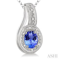 6x4 MM Oval Cut Tanzanite and 1/50 Ctw Round Cut Diamond Pendant in Sterling Silver with Chain