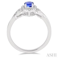 6x4 MM Oval Cut Tanzanite and 1/10 Ctw Round Cut Diamond Ring in 14K White Gold