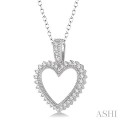 1/5 Ctw Milgrain Heart Round Cut Diamond Pendant With Link Chain in 10K White Gold