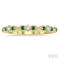 1/10 Ctw Round Cut Diamond and 1.25mm Emerald Precious Wedding Band in 14K Yellow Gold