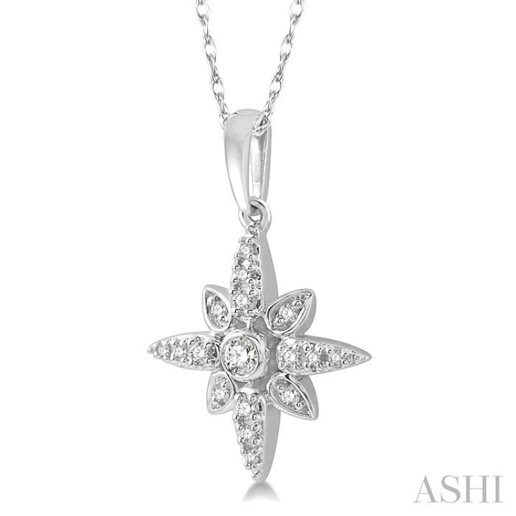 1/10 Ctw Star Charm Round Cut Diamond Pendant With Link Chain in 10K White Gold