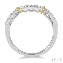 1/8 ctw Curvy Shape Yellow Gold Accent Diamond Wedding Band in 14K White and Yellow Gold