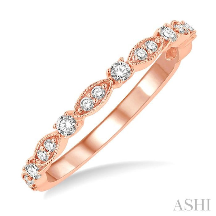 1/4 Ctw Lattice Marquise and Circular Mount Round Cut Diamond Stackable Band in 14K Rose Gold