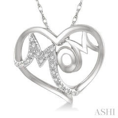 1/20 Ctw MOM Round Cut Diamond Heart Pendant With Chain in 10K White Gold