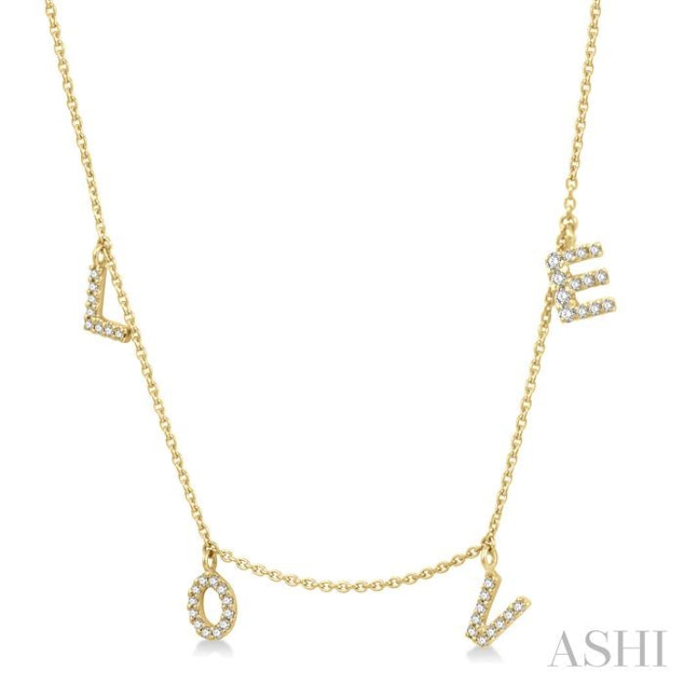 1/6 Ctw 'LOVE' Round Cut Diamond Station Necklace in 14K Yellow Gold