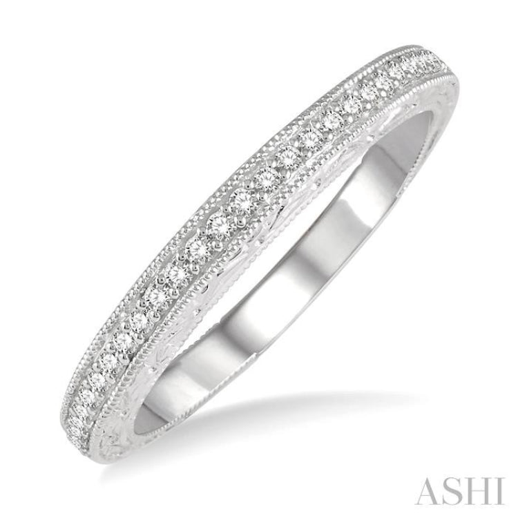 1/6 ctw Engraved Round Cut Diamond Wedding Band in 14K White Gold