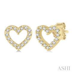 1/10 Ctw Heart Cutout Round Cut Diamond Petite Fashion Earring in 14K Yellow Gold