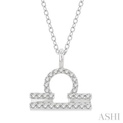 1/8 Ctw Libra Round Cut Diamond Zodiac Pendant With Chain in 10K White Gold