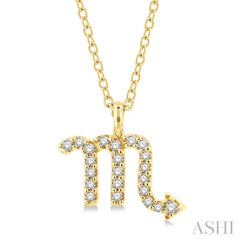 1/10 Ctw Scorpio Round Cut Diamond Zodiac Pendant With Chain in 10K Yellow Gold