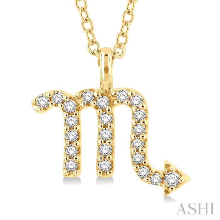 1/10 Ctw Scorpio Round Cut Diamond Zodiac Pendant With Chain in 10K Yellow Gold