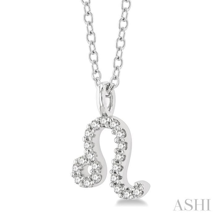 1/10 Ctw Leo Round Cut Diamond Zodiac Pendant With Chain in 10K White Gold