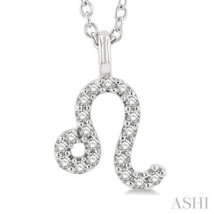 1/10 Ctw Leo Round Cut Diamond Zodiac Pendant With Chain in 10K White Gold