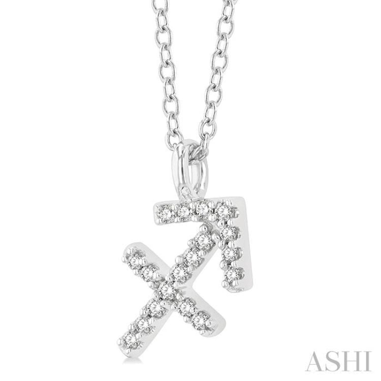 1/10 Ctw Sagittarius Round Cut Diamond Zodiac Pendant With Chain in 14K White Gold