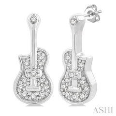 1/10 ctw Petite Guitar Round Cut Diamond Fashion Stud Earring in 10K White Gold