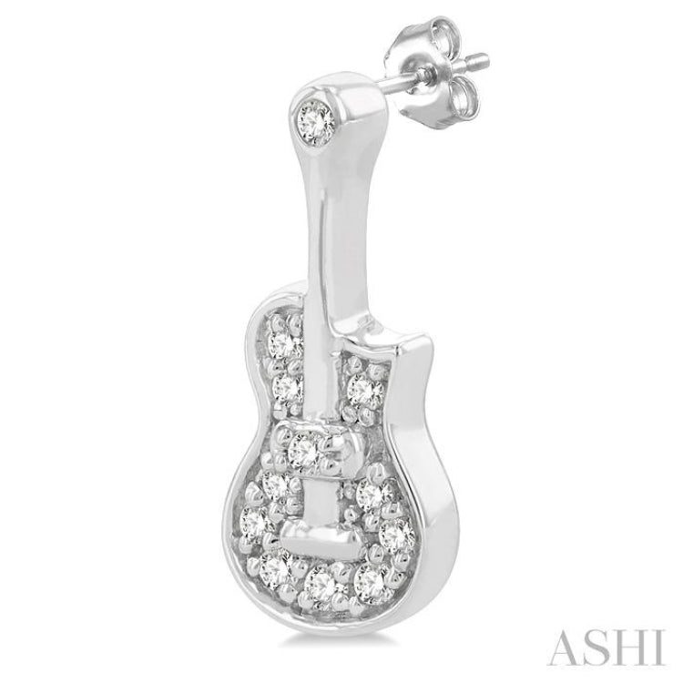 1/10 ctw Petite Guitar Round Cut Diamond Fashion Stud Earring in 10K White Gold