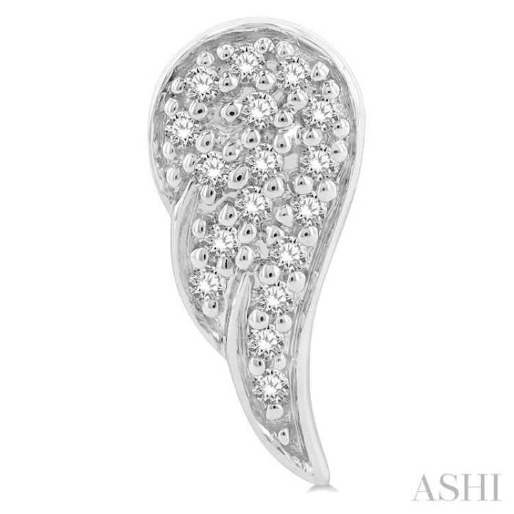 1/10 ctw Petite Angel Wings Round Cut Diamond Fashion Stud Earring in 10K White Gold