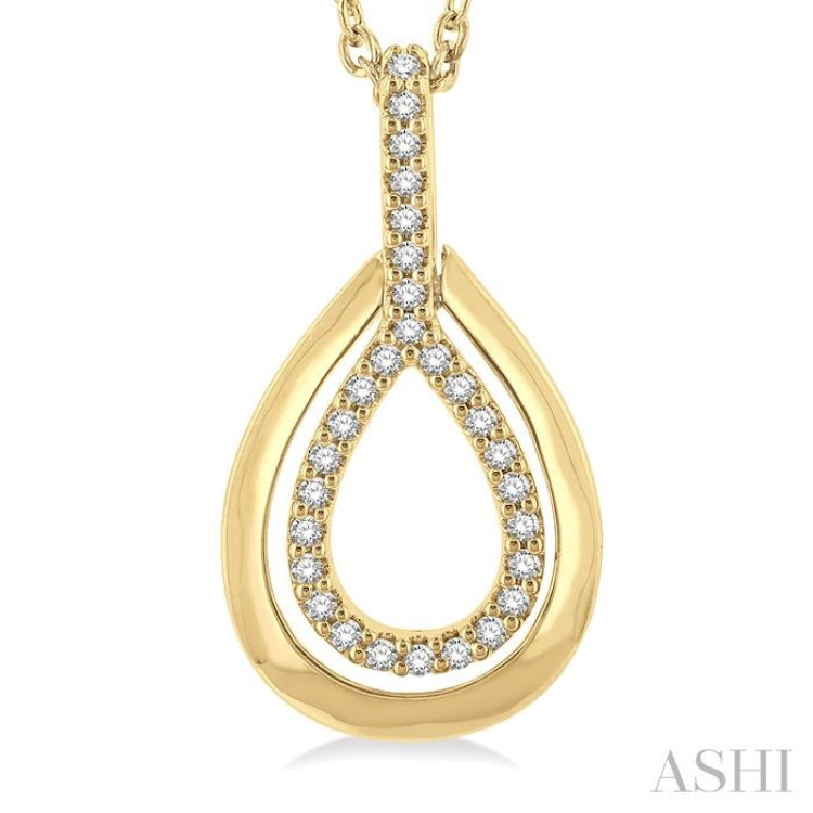 1/10 ctw Petite Pear Shape Round Cut Diamond Fashion Pendant With Chain in 10K Yellow Gold