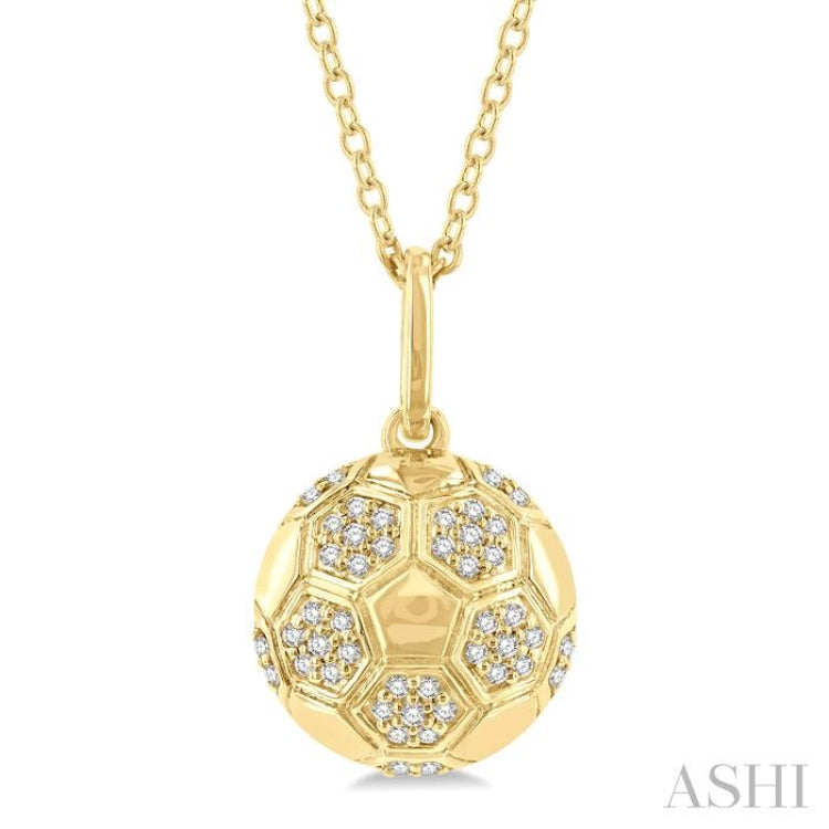 1/6 ctw Petite Soccer Ball Round Cut Diamond Fashion Pendant With Chain in 10K Yellow Gold