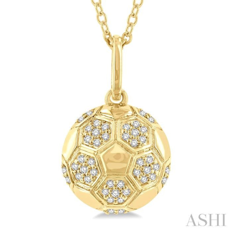 1/6 ctw Petite Soccer Ball Round Cut Diamond Fashion Pendant With Chain in 10K Yellow Gold