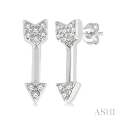 1/20 ctw Petite Arrow Round Cut Diamond Fashion Stud Earring in 10K White Gold