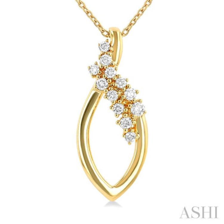 1/5 Ctw Marquise Shape Scattered Round Cut Diamond Fashion Pendant With Chain in 10K Yellow Gold