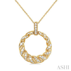 1/3 Ctw Art Deco Circle Round Cut Diamond Fashion Pendant With Chain in 10K Yellow Gold