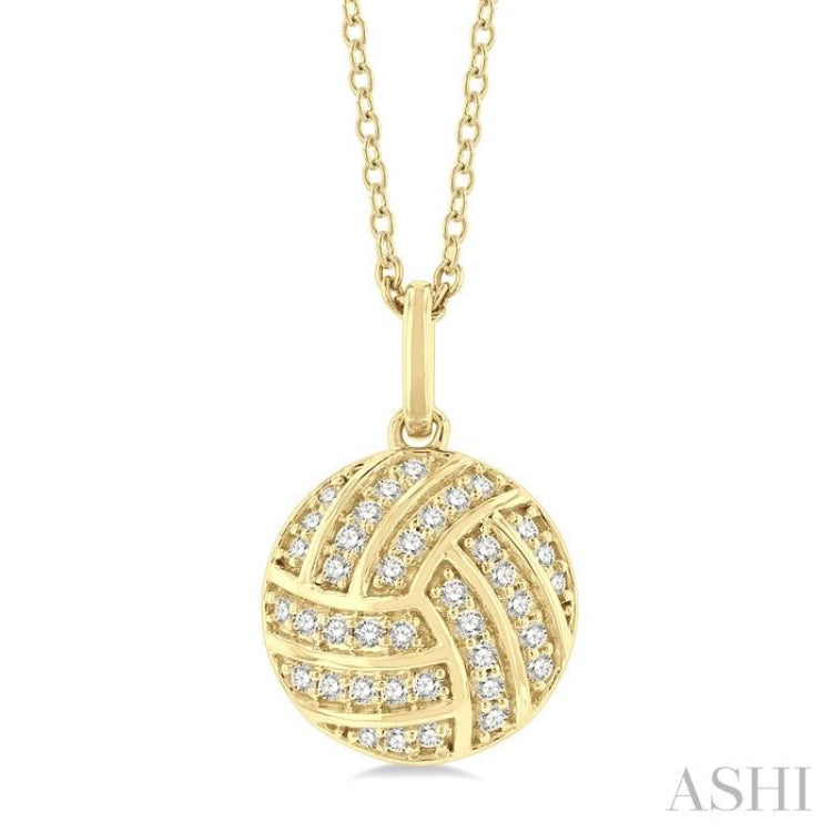 1/6 ctw Petite Volleyball Round Cut Diamond Fashion Pendant With Chain in 10K Yellow Gold