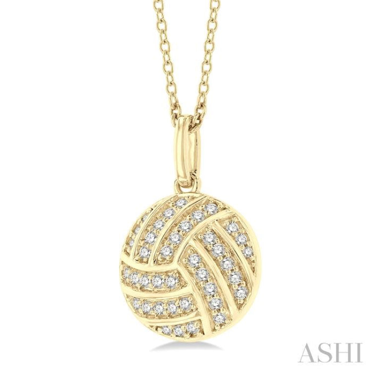 1/6 ctw Petite Volleyball Round Cut Diamond Fashion Pendant With Chain in 10K Yellow Gold