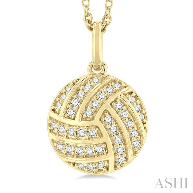 1/6 ctw Petite Volleyball Round Cut Diamond Fashion Pendant With Chain in 10K Yellow Gold