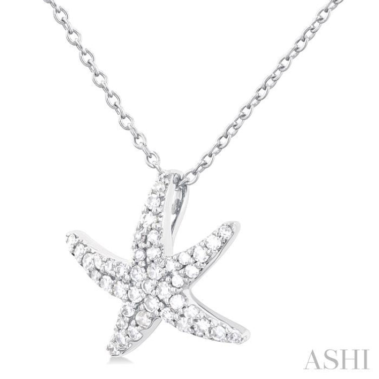 1/5 ctw Petite Starfish Round Cut Diamond Fashion Pendant With Chain in 10K White Gold