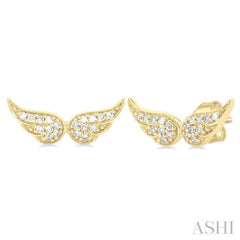 1/10 ctw Petite Angel Wings Round Cut Diamond Fashion Stud Earring in 10K Yellow Gold