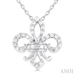 1/6 ctw Petite Fleur De Lis Round Cut Diamond Fashion Pendant With Chain in 10K White Gold