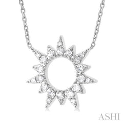 1/5 ctw Sunburst Round Cut Diamond Fashion Pendant With Chain in 10K White Gold