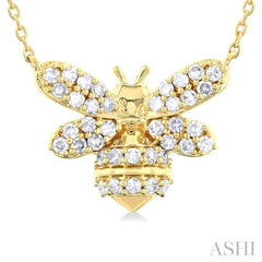 1/4 ctw Petite Bumble Bee Round Cut Diamond Fashion Pendant With Chain in 10K Yellow Gold