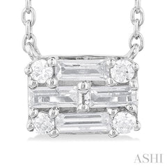 1/4 ctw Fusion Baguette and Round Cut Diamond Pendant With Chain in 14K White Gold