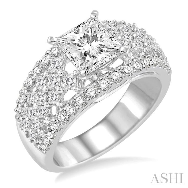 1 1/2 Ctw Diamond Semi-mount Engagement Ring in 14K White Gold