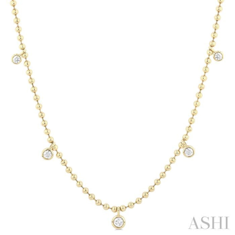 3/4 Ctw Bezel Set Round Cut Diamond Ball Bead Chain Station Necklace in 14K Yellow Gold