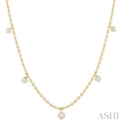3/4 Ctw Bezel Set Round Cut Diamond Ball Bead Chain Station Necklace in 14K Yellow Gold