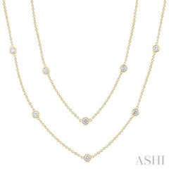2 Ctw Bezel Set Round Cut Diamond Station Long Necklace in 14K Yellow Gold