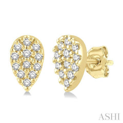1/10 Ctw Pear Shape Round Cut Diamond Petite Earring in 10K Yellow Gold
