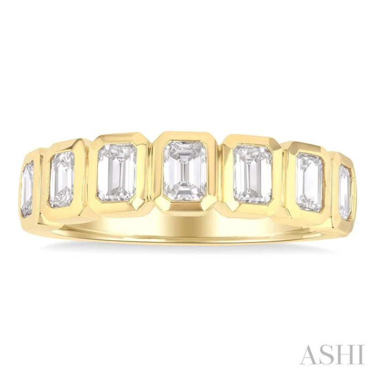 2 Ctw 7-Stone Bezel Set Emerald Cut Diamond Fashion Band in 14K Yellow Gold