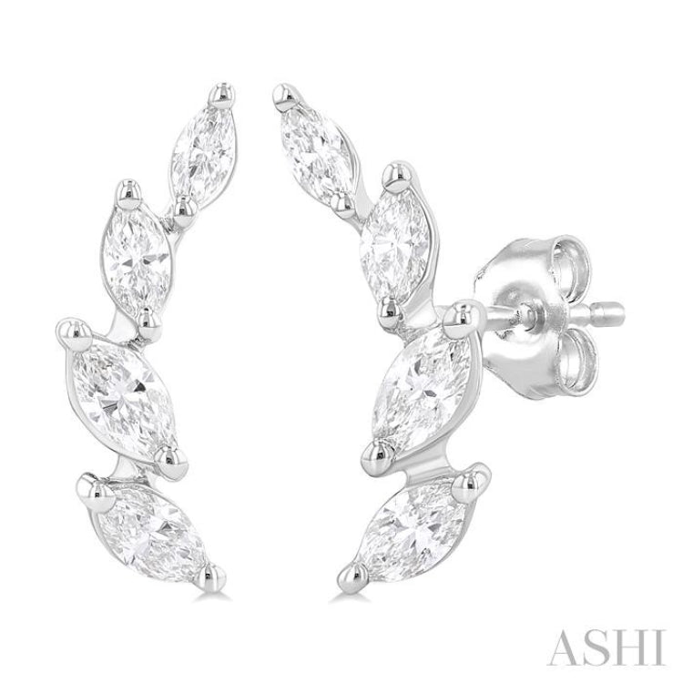 1/2 Ctw Marquise Cut Diamond Leaf Vine Fashion Stud Earrings in 14K White Gold