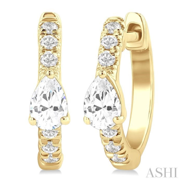 3/8 Ctw Pear Shape and Round Cut Diamond Fashion Huggie Petite Earrings in 14K Yellow Gold