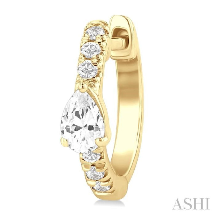 3/8 Ctw Pear Shape and Round Cut Diamond Fashion Huggie Petite Earrings in 14K Yellow Gold