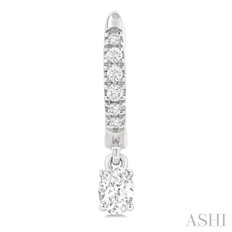 3/8 Ctw Oval Shape and Round Cut Diamond Fashion Huggie Petite Earrings in 14K White Gold