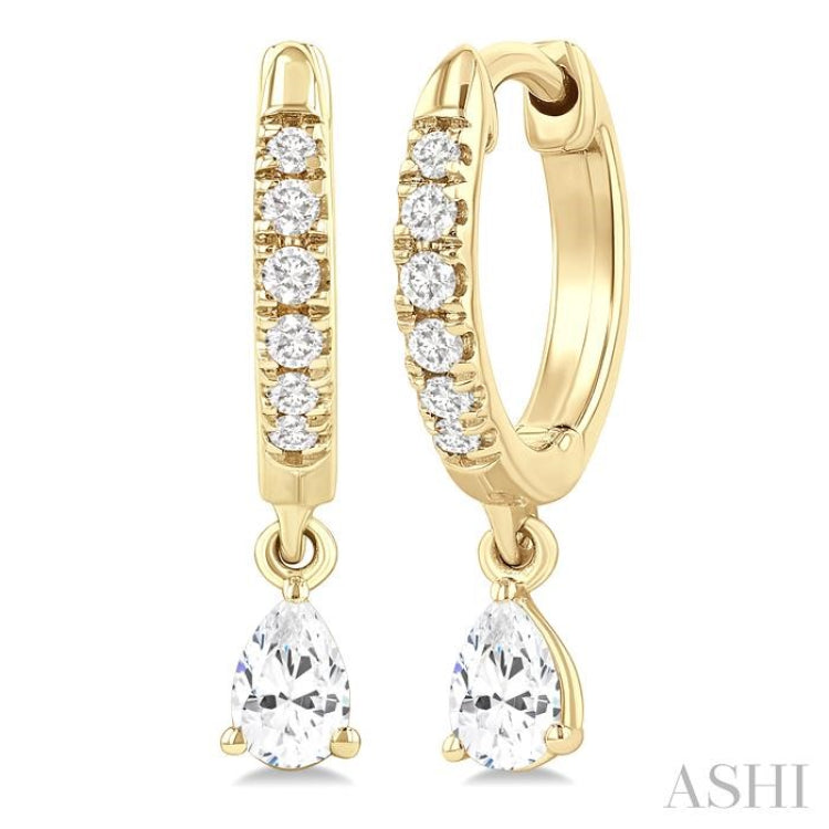 3/8 Ctw Pear Shape and Round Cut Diamond Fashion Huggie Petite Earrings in 14K Yellow Gold